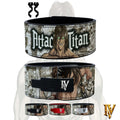 Attack on Titan anime gym belt with black lever buckle designed for powerlifting and bodybuilding
