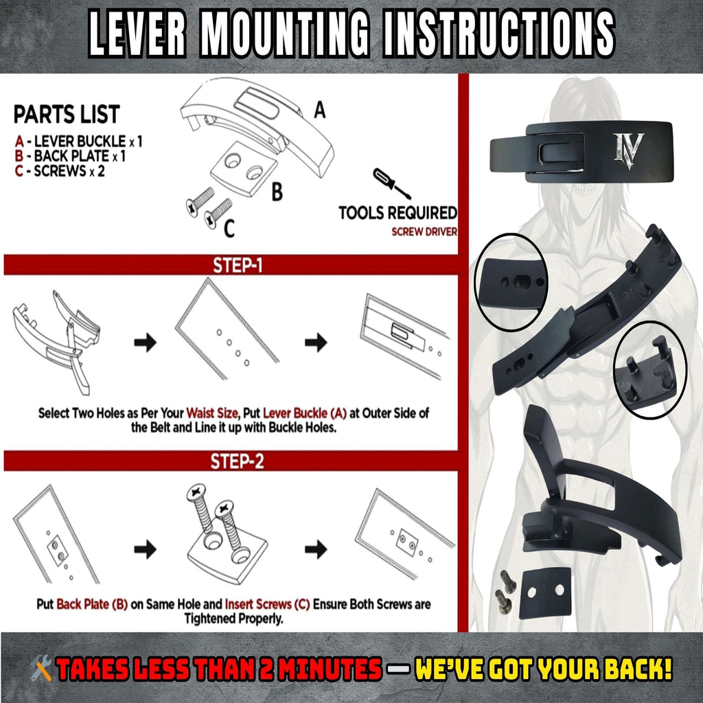 Lever buckle mounting instructions for Attack on Titan anime powerlifting belt