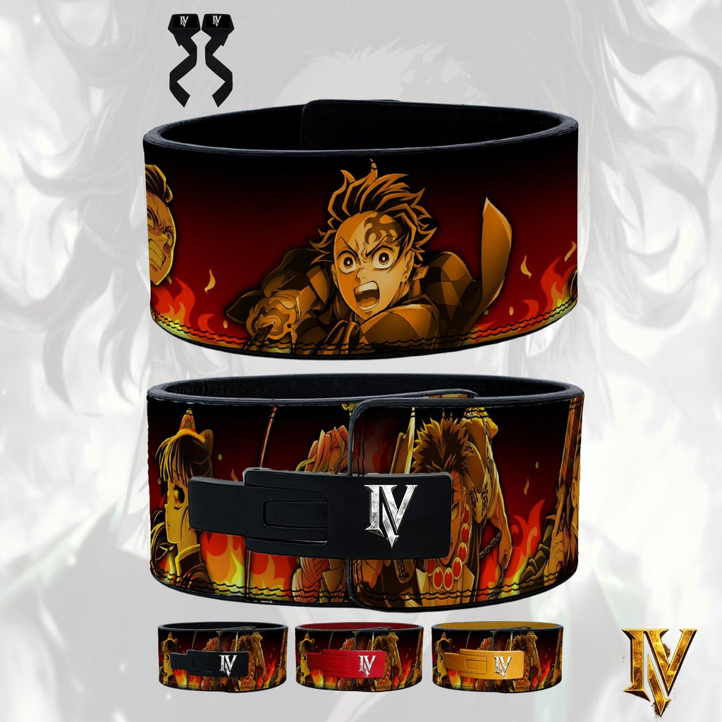 Anime gym lever belt inspired by Demon Slayer with black buckle and premium leather lifting support