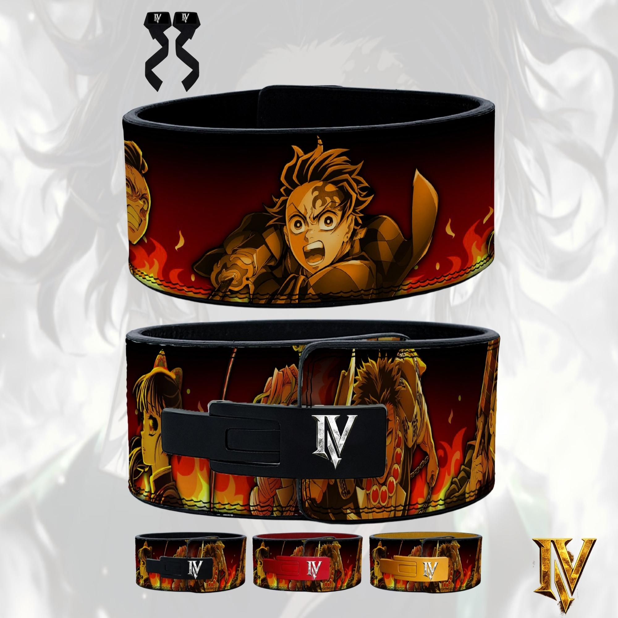 Anime gym lever belt inspired by Demon Slayer with black buckle and premium leather lifting support